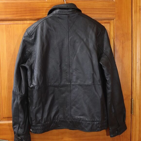Tommy Hilfiger Vintage 90s Black Distressed Leather Biker Jacket Medium - Picture 5 of 16